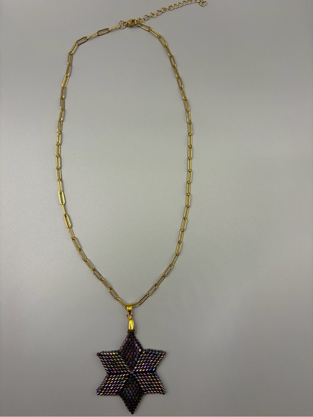 Gold Chain Necklace with Iridescent Purple Star Pendant